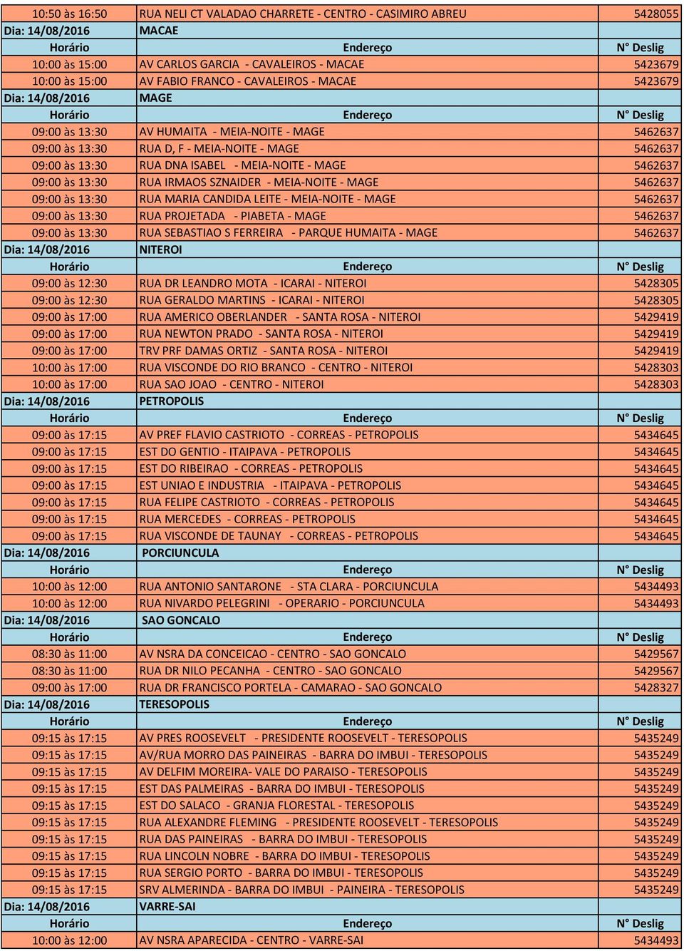 MAGE 5462637 09:00 às 13:30 RUA IRMAOS SZNAIDER - MEIA-NOITE - MAGE 5462637 09:00 às 13:30 RUA MARIA CANDIDA LEITE - MEIA-NOITE - MAGE 5462637 09:00 às 13:30 RUA PROJETADA - PIABETA - MAGE 5462637