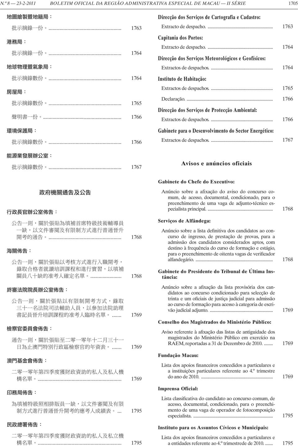 ... 1764 Direcção dos Serviços Meteorológicos e Geofísicos: Extractos de despachos.... 1764 Instituto de Habitação: Extractos de despachos.... 1765 Declaração.