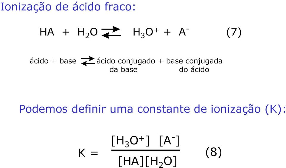 da base do ácido Podemos definir uma constante de