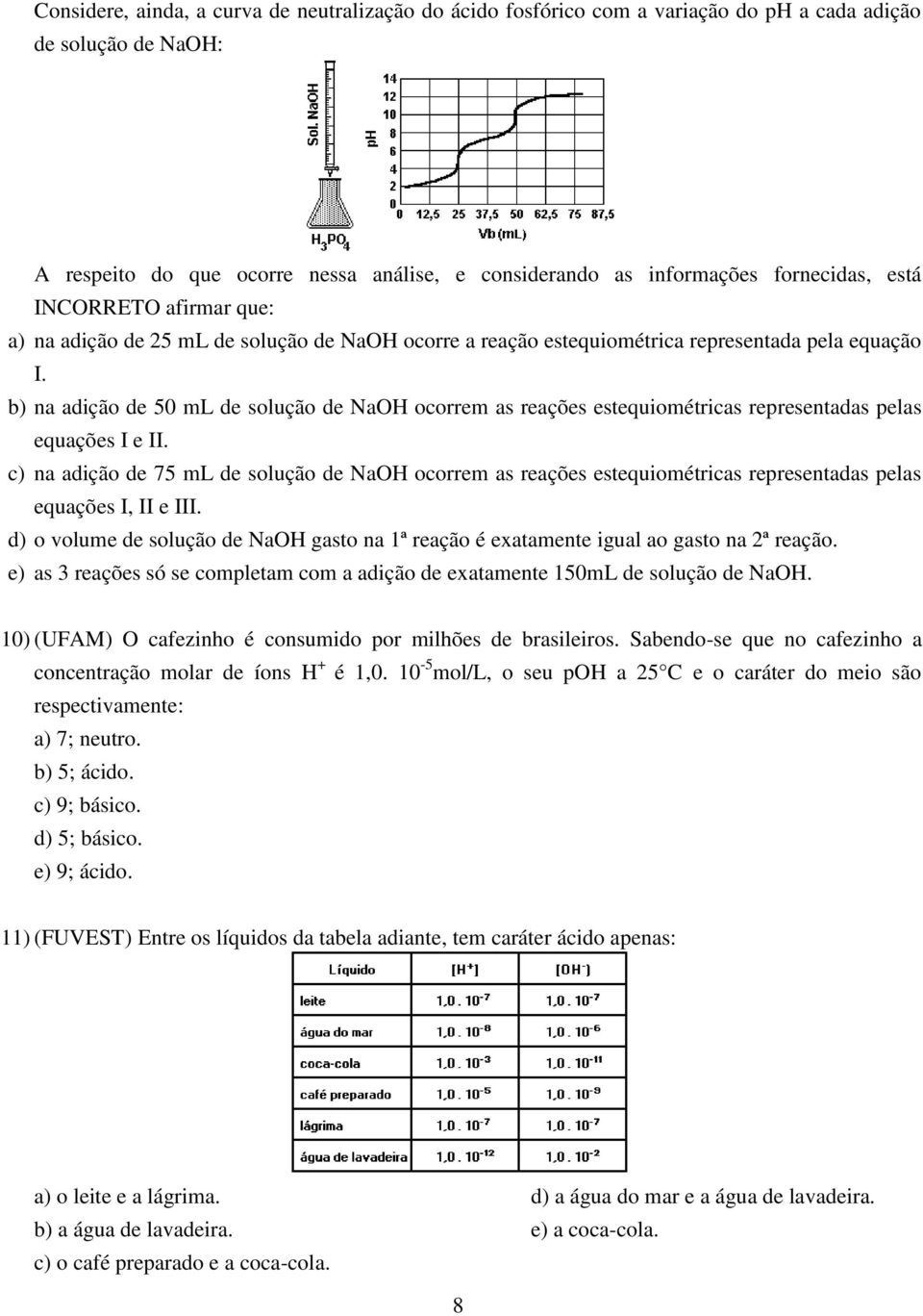 b) na adição de 50 ml de solução de NaOH ocorrem as reações estequiométricas representadas pelas equações I e II.