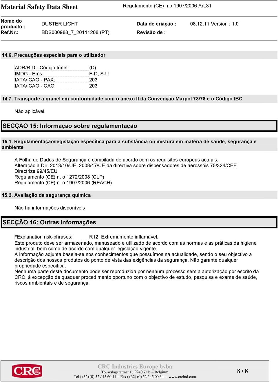 : Informação sobre regulamentação 15