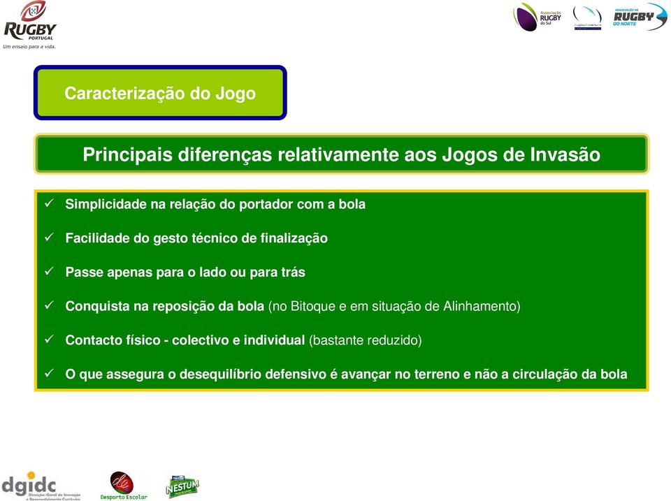 Conquista na reposição da bola (no Bitoque e em situação de Alinhamento) Contacto físico - colectivo e