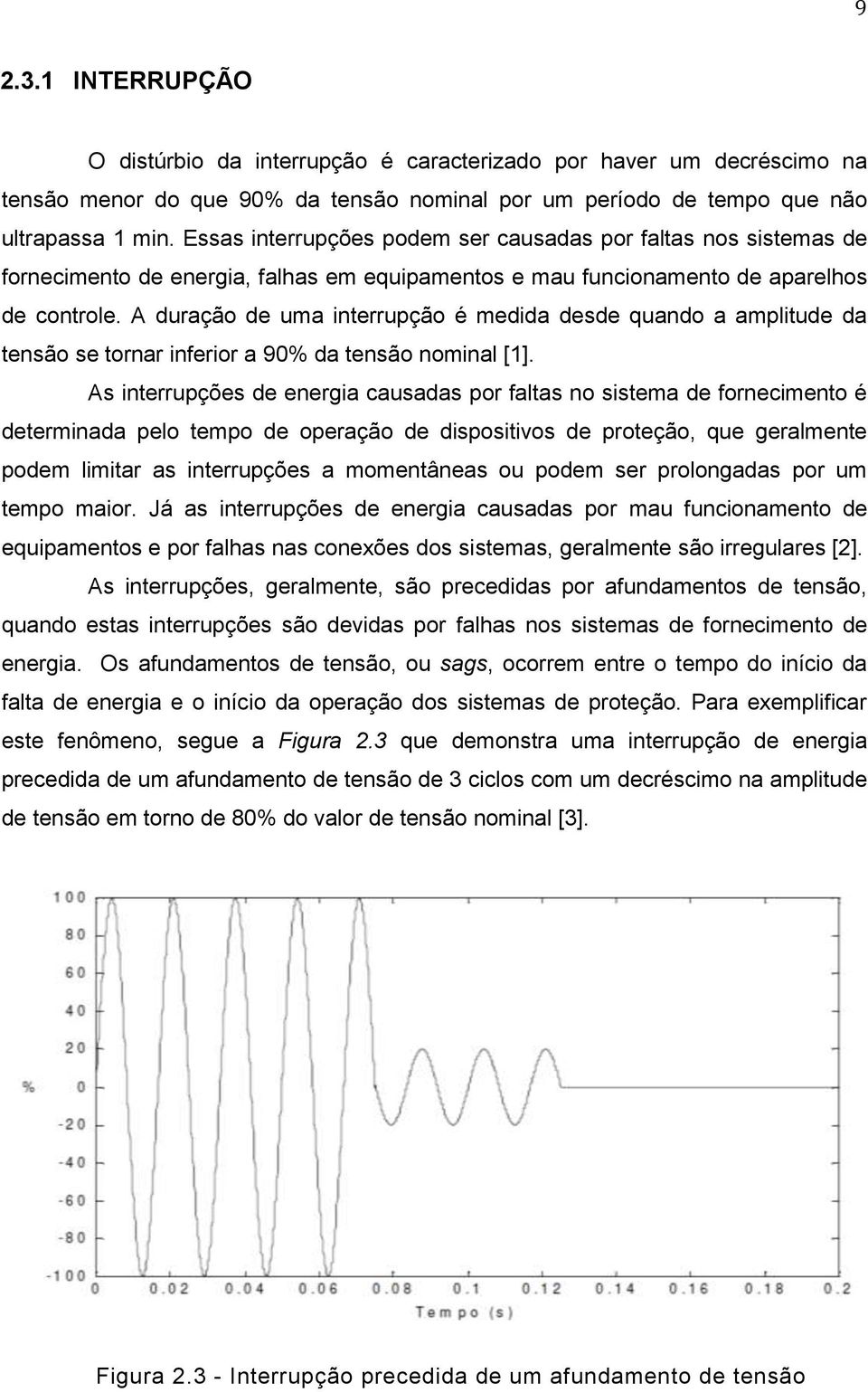 A duração de uma interrupção é medida desde quando a amplitude da tensão se tornar inferior a 90% da tensão nominal [1].