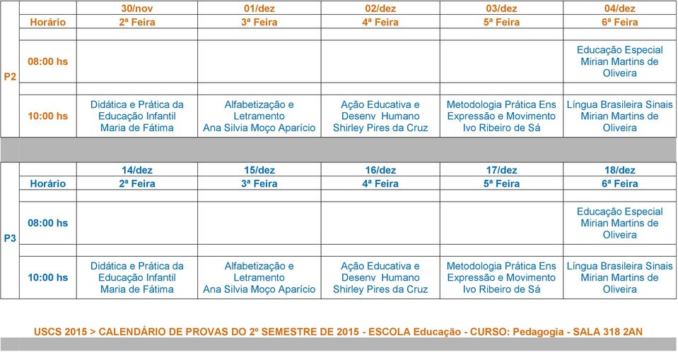 DO 2º SEMESTRE DE 2015 - ESCOLA Educação - CURSO: