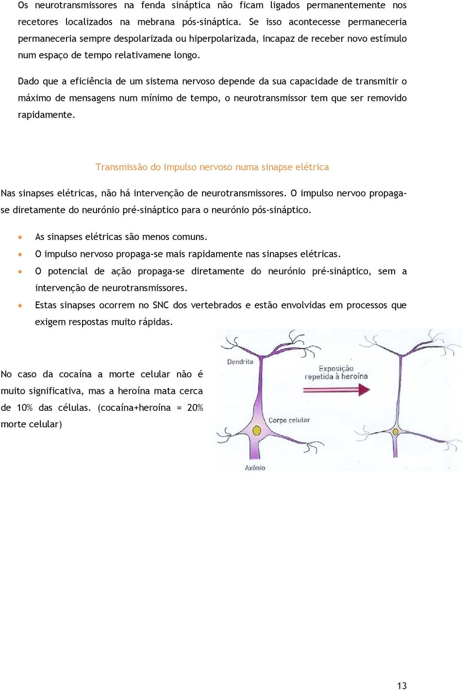 Dado que a eficiência de um sistema nervoso depende da sua capacidade de transmitir o máximo de mensagens num mínimo de tempo, o neurotransmissor tem que ser removido rapidamente.