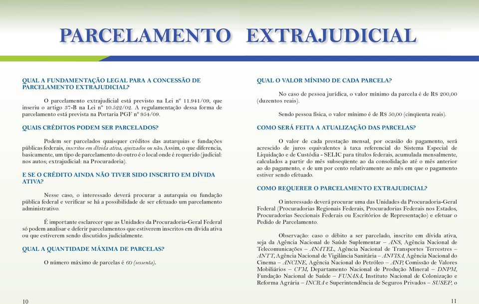 Podem ser parcelados quaisquer créditos das autarquias e fundações públicas federais, inscritos em dívida ativa, ajuizados ou não.