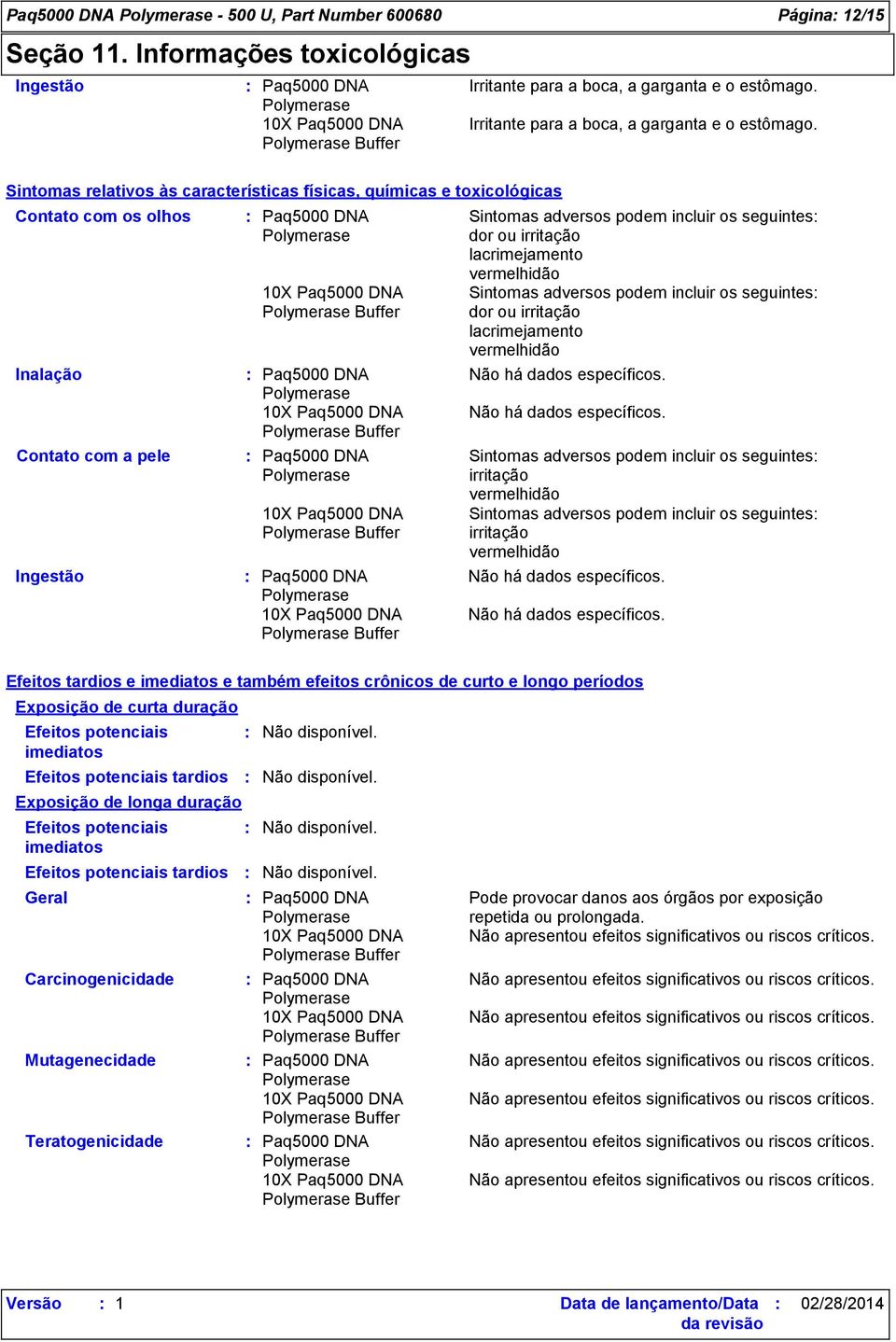 Sintomas relativos às características físicas, químicas e toxicológicas Contato com os olhos Inalação Contato com a pele Ingestão Sintomas adversos podem incluir os seguintes dor ou irritação