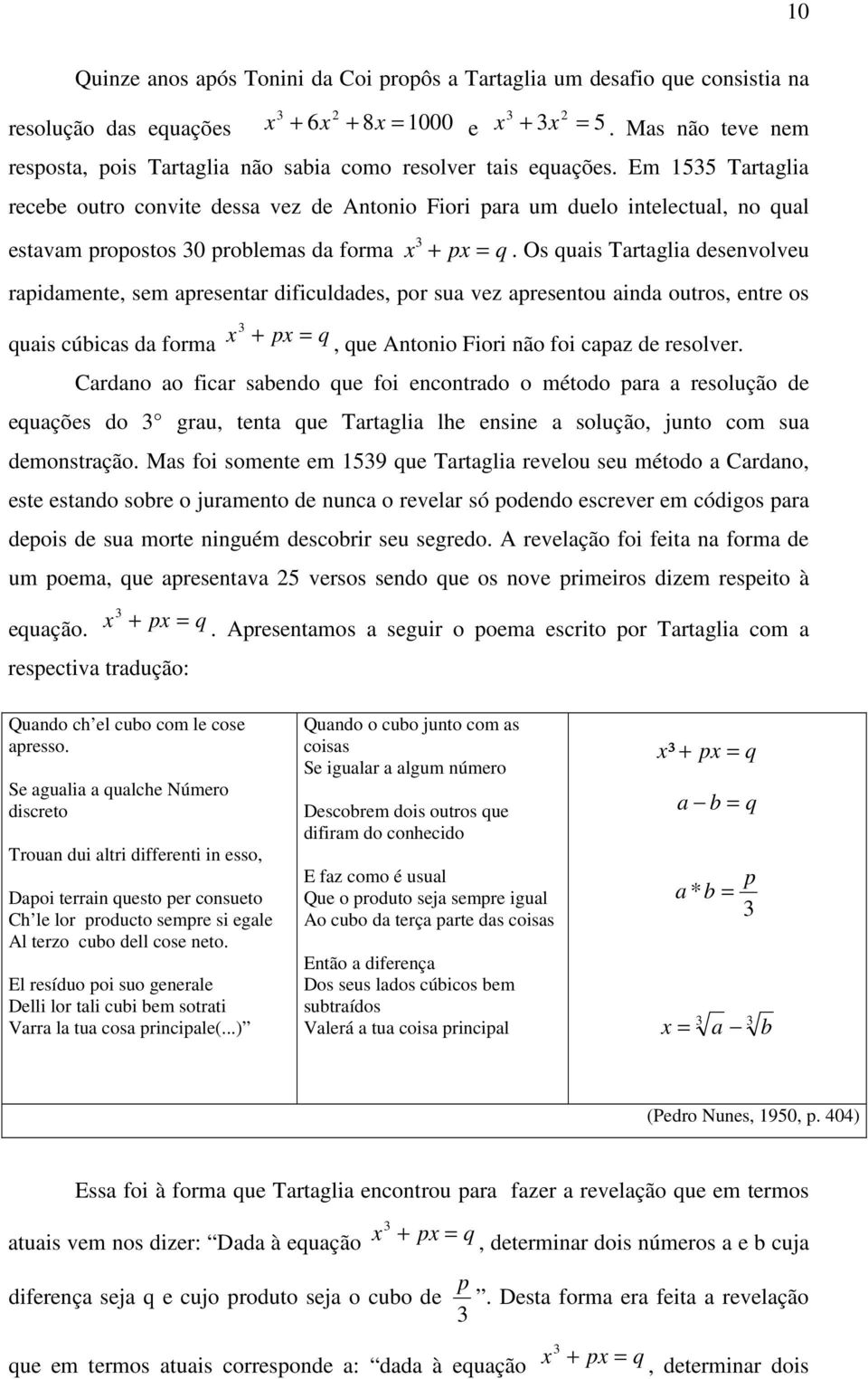 Em 155 Tartaglia recebe outro convite dessa vez de Antonio Fiori para um duelo intelectual, no qual estavam propostos 0 problemas da forma x + px = q.