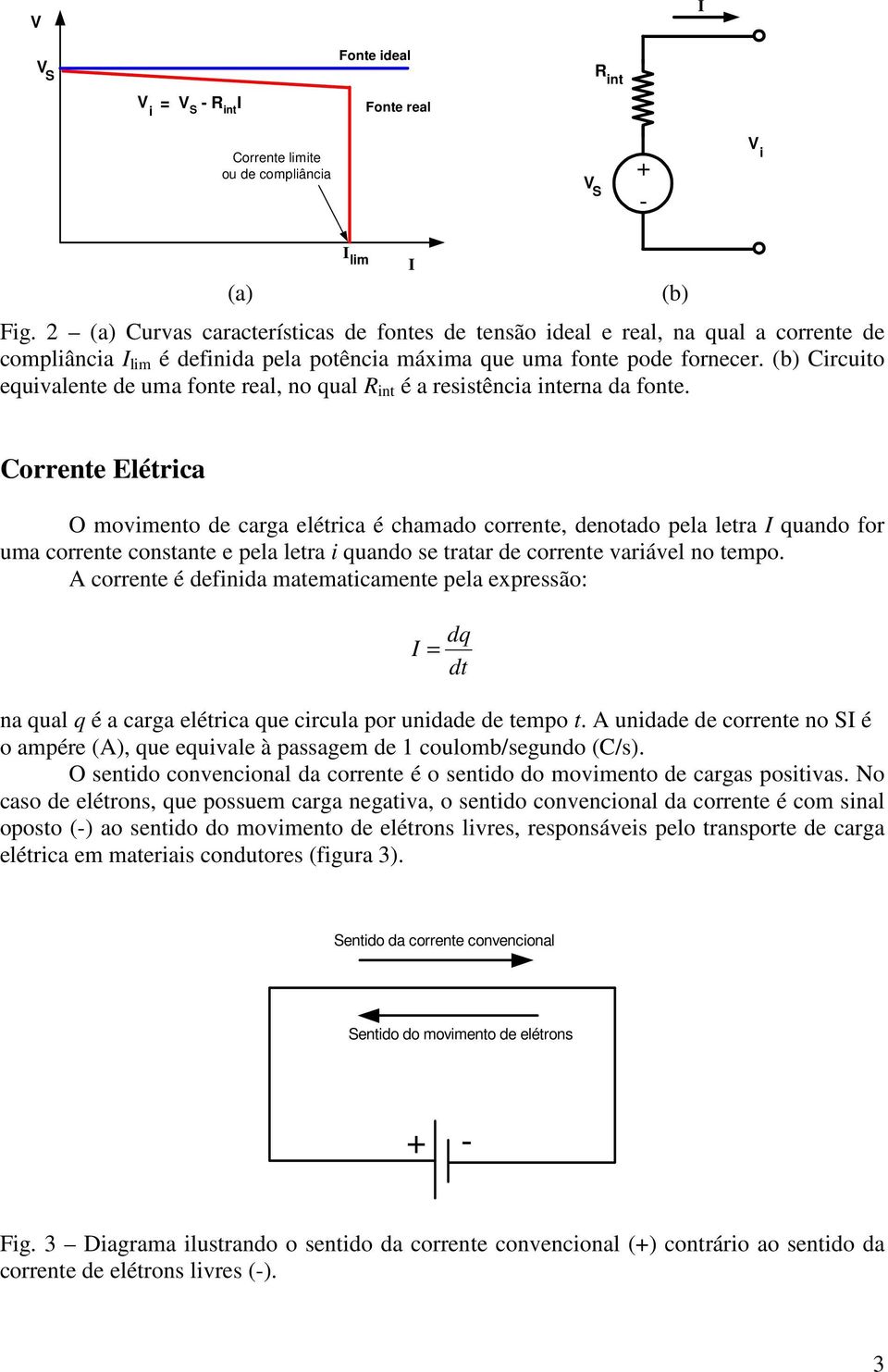 (b) Circuito equivalente de uma fonte real, no qual R int é a resistência interna da fonte.