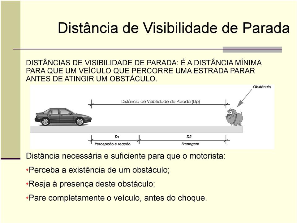 Distância necessária e suficiente para que o motorista: Perceba a existência de um