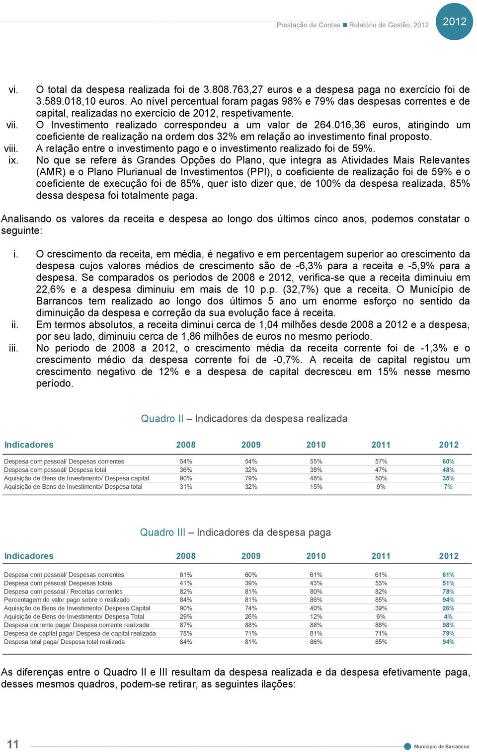 016,36 euros, atingindo um coeficiente de realização na ordem dos 32% em relação ao investimento final proposto. viii. A relação entre o investimento pago e o investimento realizado foi de 59%. ix.