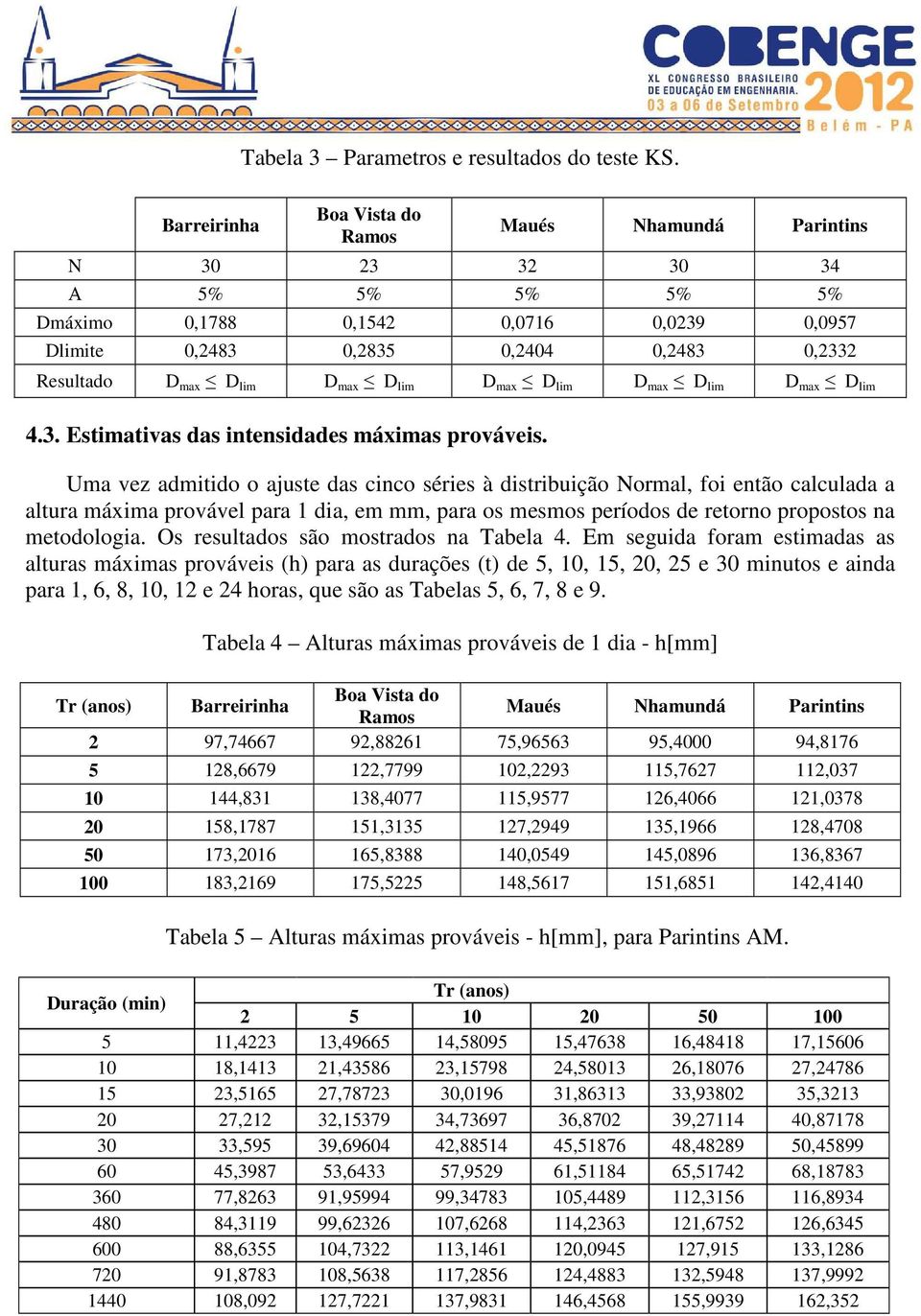 max D lim D max D lim D max D lim 4.3. Estimativas das intensidades máximas prováveis.