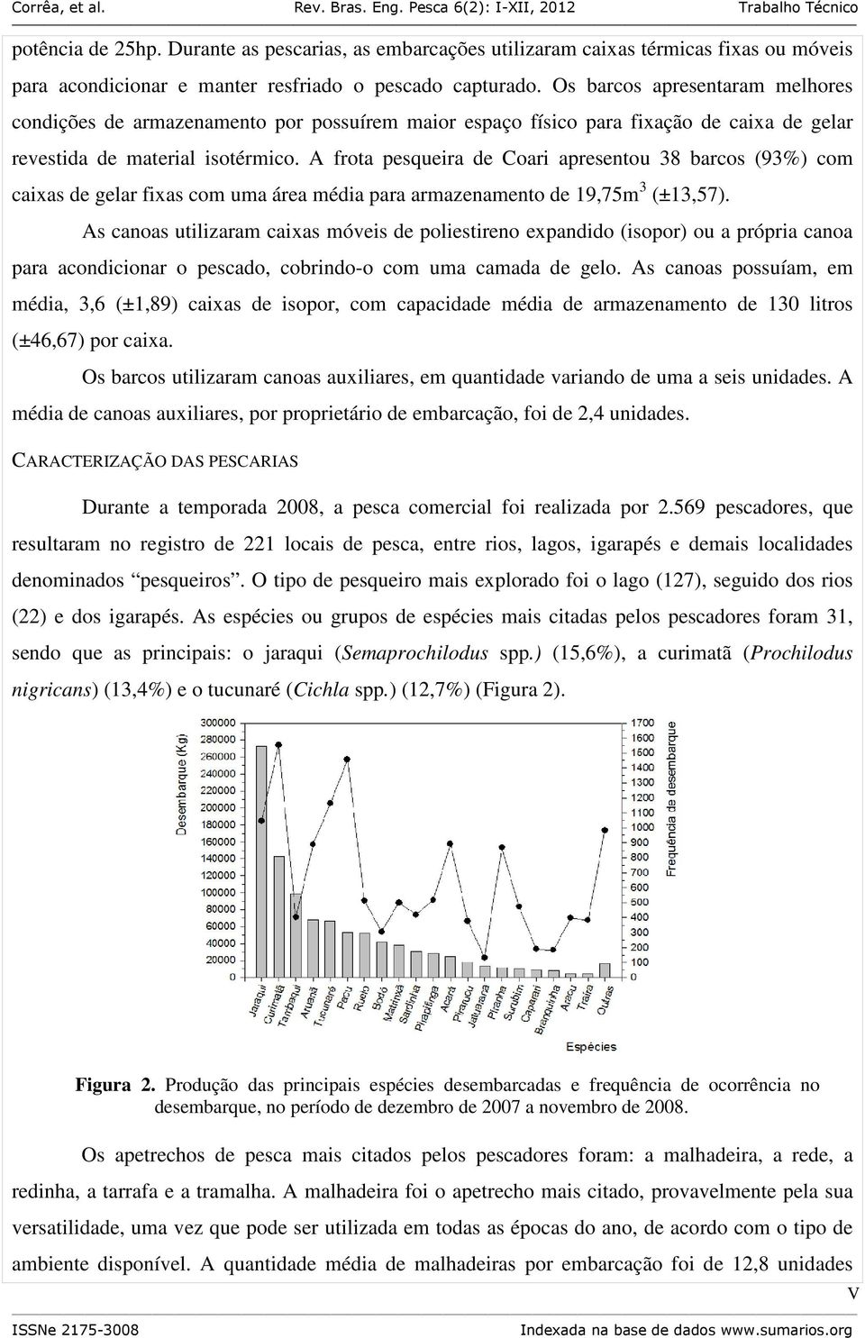 A frota pesqueira de Coari apresentou 38 barcos (93%) com caixas de gelar fixas com uma área média para armazenamento de 19,75m 3 (±13,57).