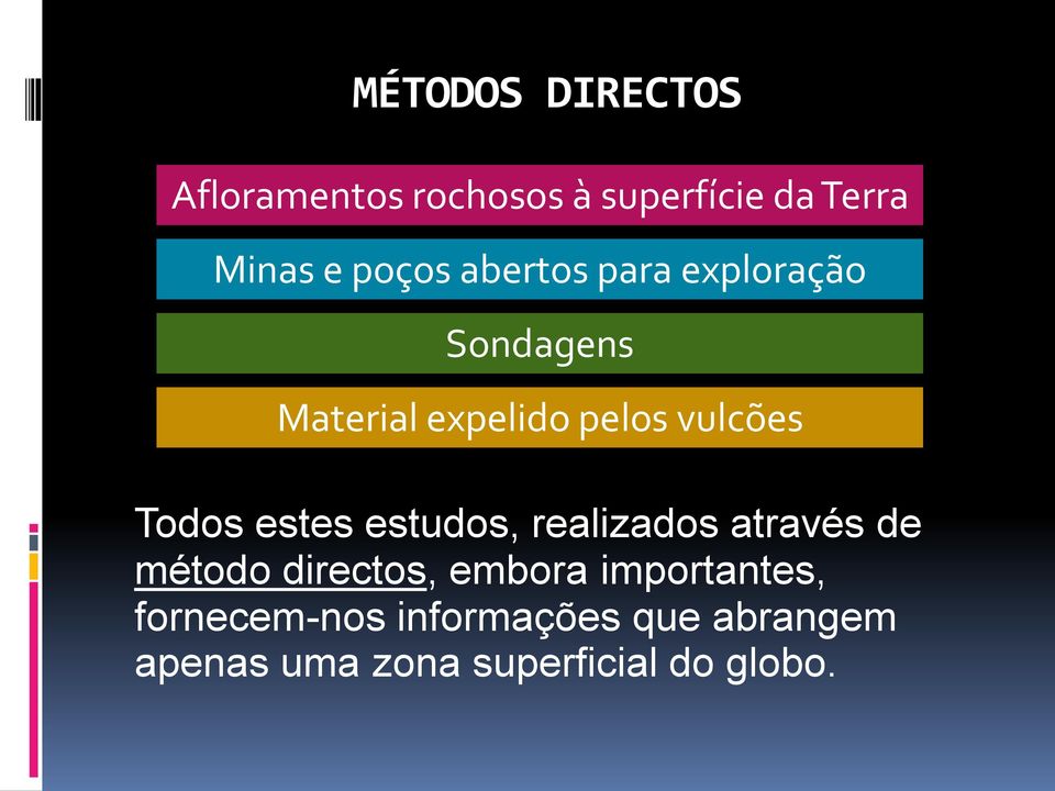 Todos estes estudos, realizados através de método directos, embora