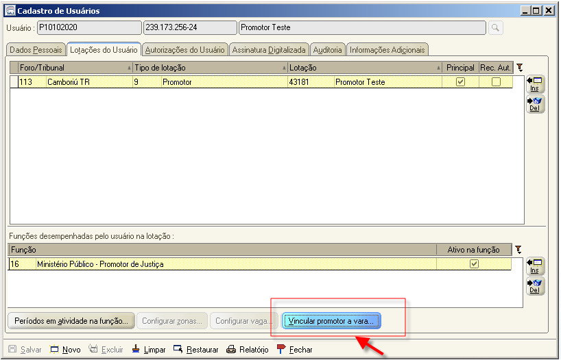 Figura 12 Vincular Promotor a Vara b) Para o Assistente do Ministério