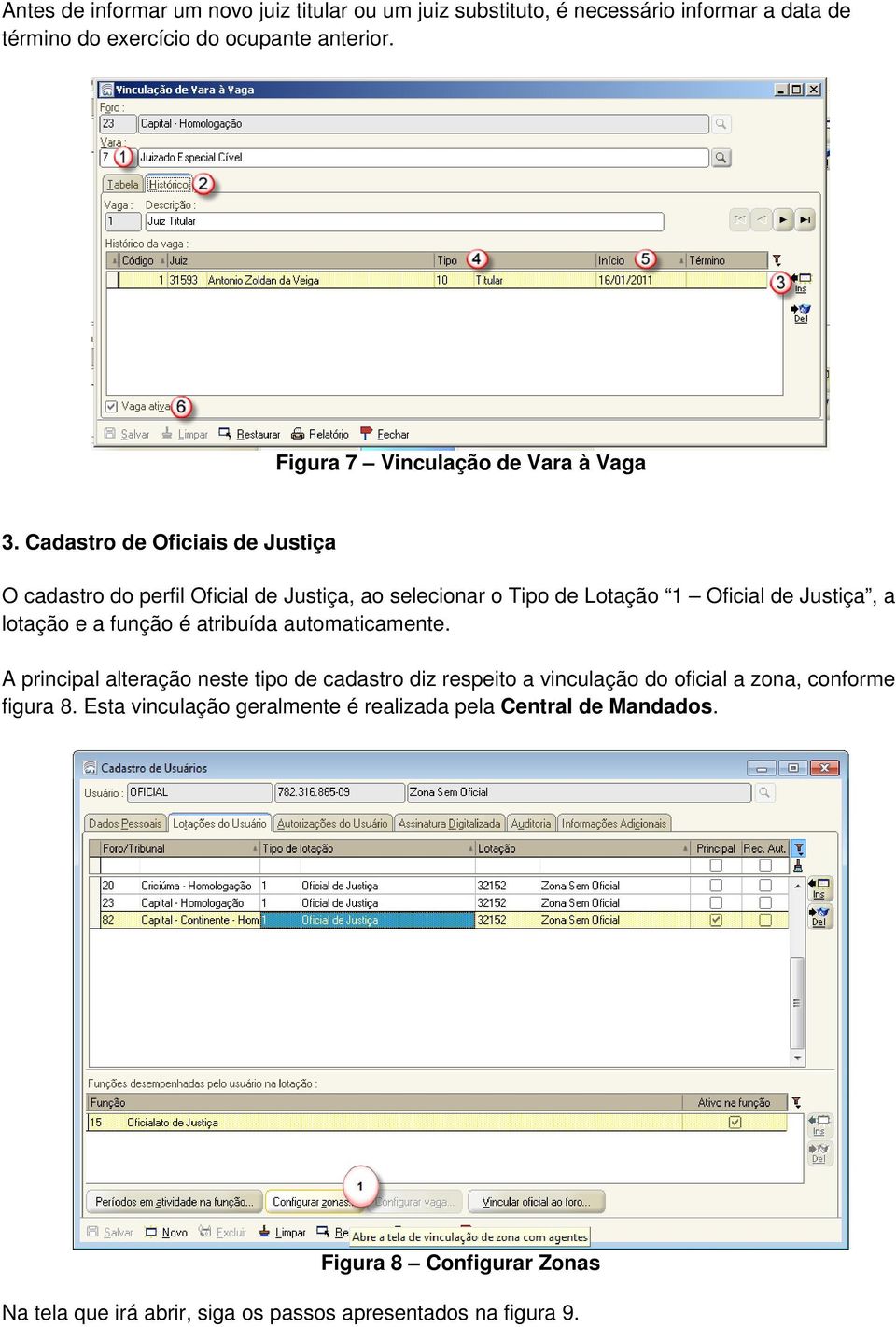 Cadastro de Oficiais de Justiça O cadastro do perfil Oficial de Justiça, ao selecionar o Tipo de Lotação 1 Oficial de Justiça, a lotação e a função é