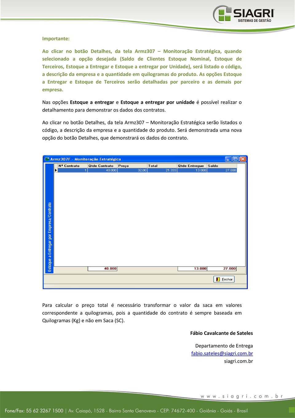 As opções Estoque a Entregar e Estoque de Terceiros serão detalhadas por parceiro e as demais por empresa.