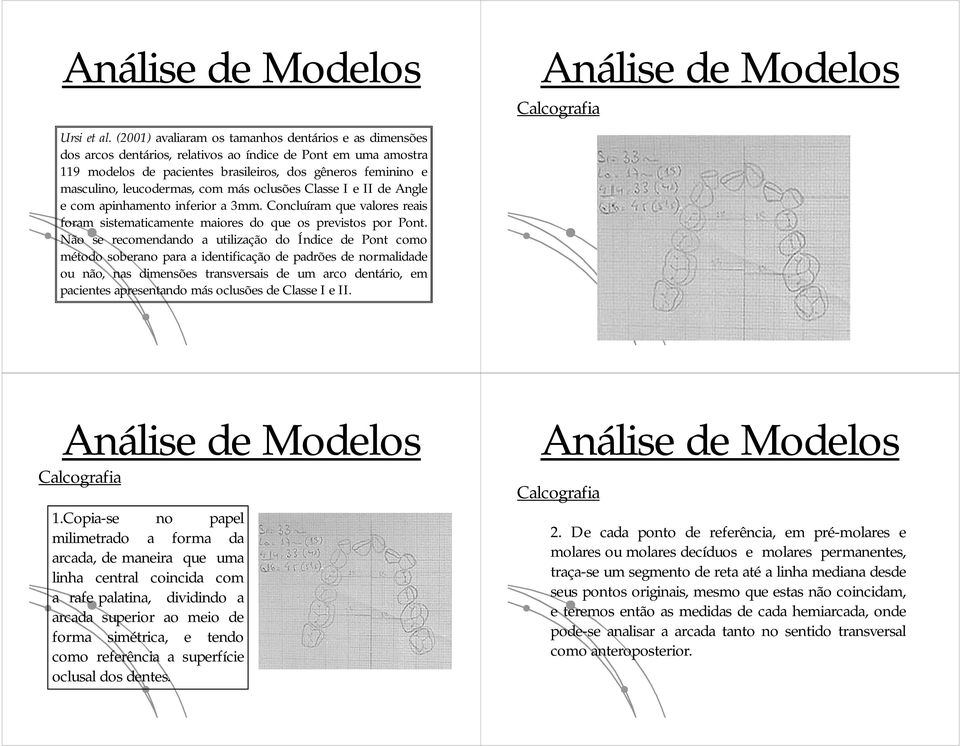 masculino,leucodermas,commásoclusõesclasseieiideangle e com apinhamento inferior a 3mm. Concluíram que valores reais foram sistematicamente maiores do que os previstos por Pont.