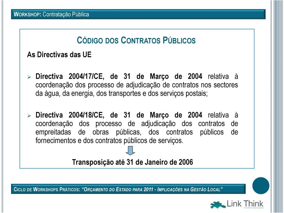 2004/18/CE, de 31 de Março de 2004 relativa à coordenação dos processo de adjudicação dos contratos de empreitadas de obras