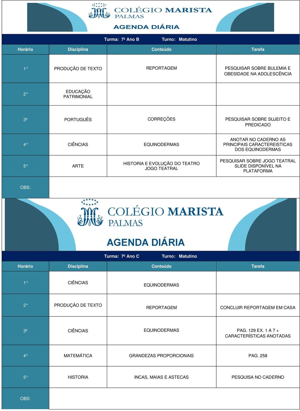 PESQUISAR SOBRE JOGO TEATRAL SLIDE DISPONÍVEL NA PLATAFORMA Turma: 7º Ano C 1 CIÊNCIAS EQUINODERMAS PRODUÇÃO DE TEXTO REPORTAGEM CONCLUIR REPORTAGEM EM