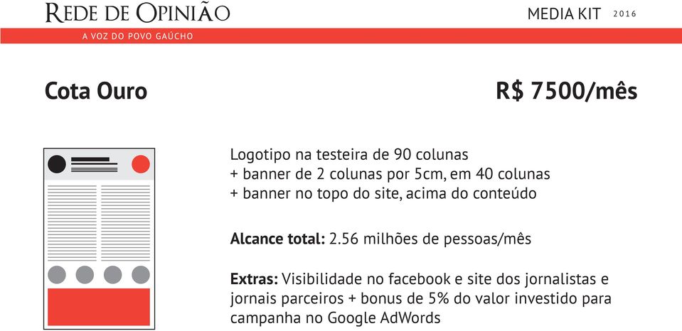 56 milhões de pessoas/mês Extras: Visibilidade no facebook e site dos jornalistas