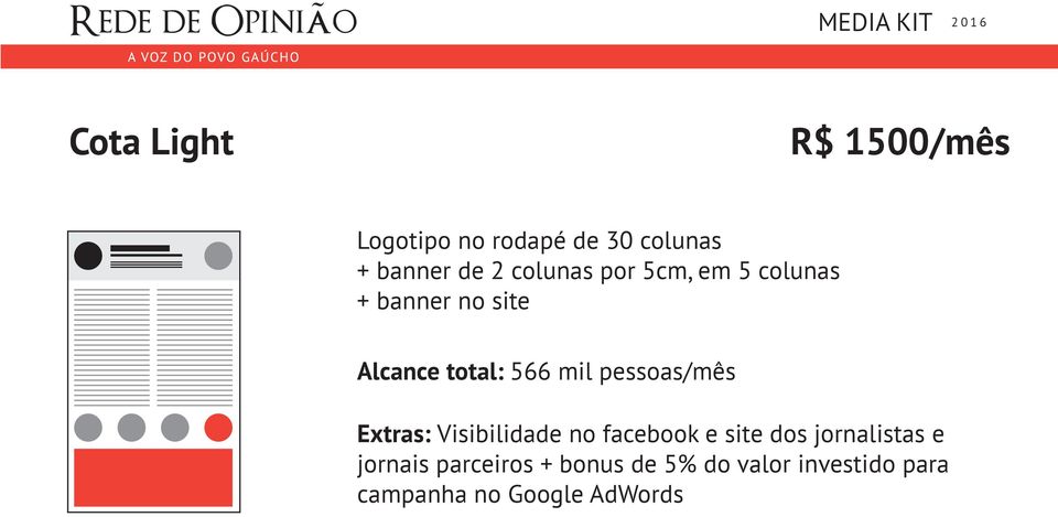 pessoas/mês Extras: Visibilidade no facebook e site dos jornalistas e