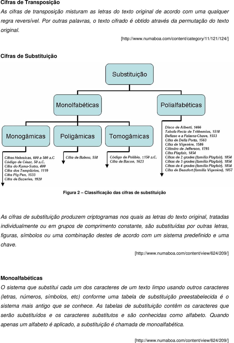 com/content/category/11/121/124/] Cfras de Substtução Fgura 2 Classfcação das cfras de substtução As cfras de substtução produzem crptogramas nos quas as letras do texto orgnal, tratadas ndvdualmente