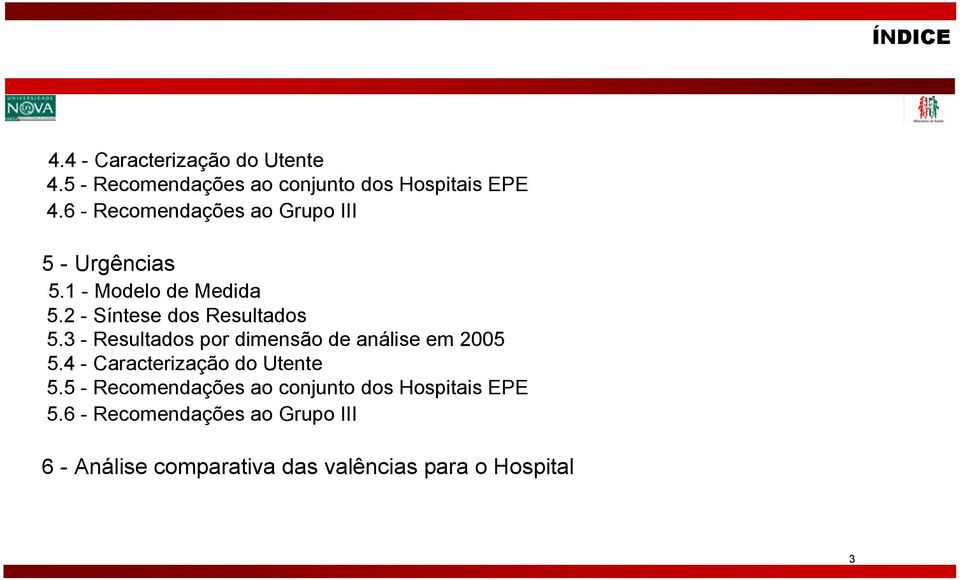 3 - Resultados por dimensão de análise em 2005 5.4 - Caracterização do Utente 5.