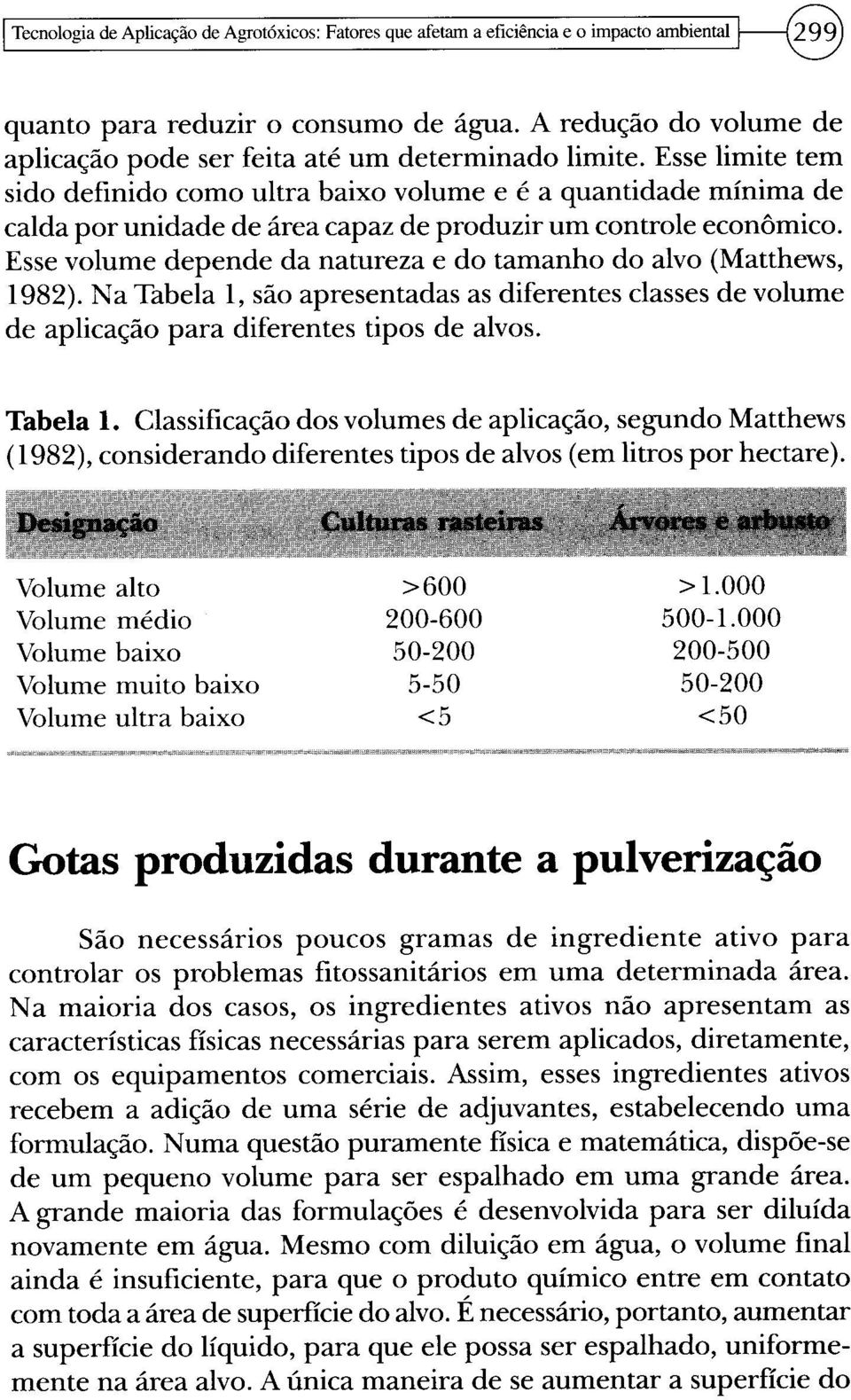 Esse limite tem sido definido como ultra baixo volume e é a quantidade mínima de calda por unidade de área capaz de produzir um controle econômico.