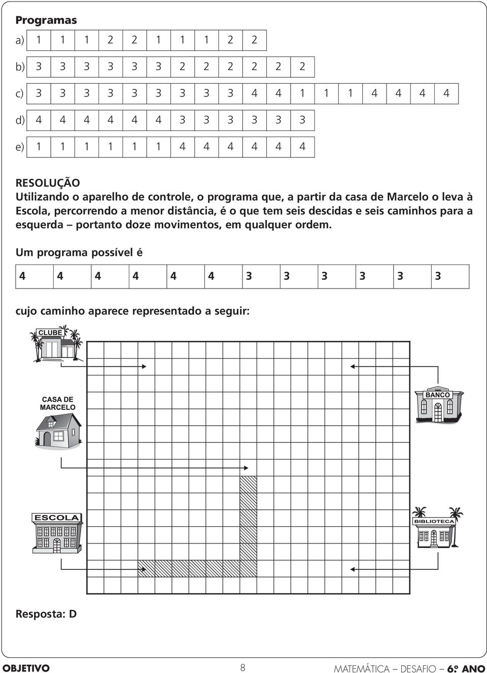 Escola, percorrendo a menor distância, é o que tem seis descidas e seis caminhos para a esquerda portanto doze