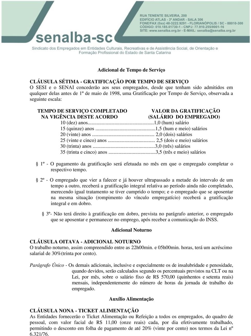 ..1,0 (hum) salário 15 (quinze) anos...1,5 (hum e meio) salários 20 (vinte) anos... 2,0 (dois) salários 25 (vinte e cinco) anos... 2,5 (dois e meio) salários 30 (trinta) anos.