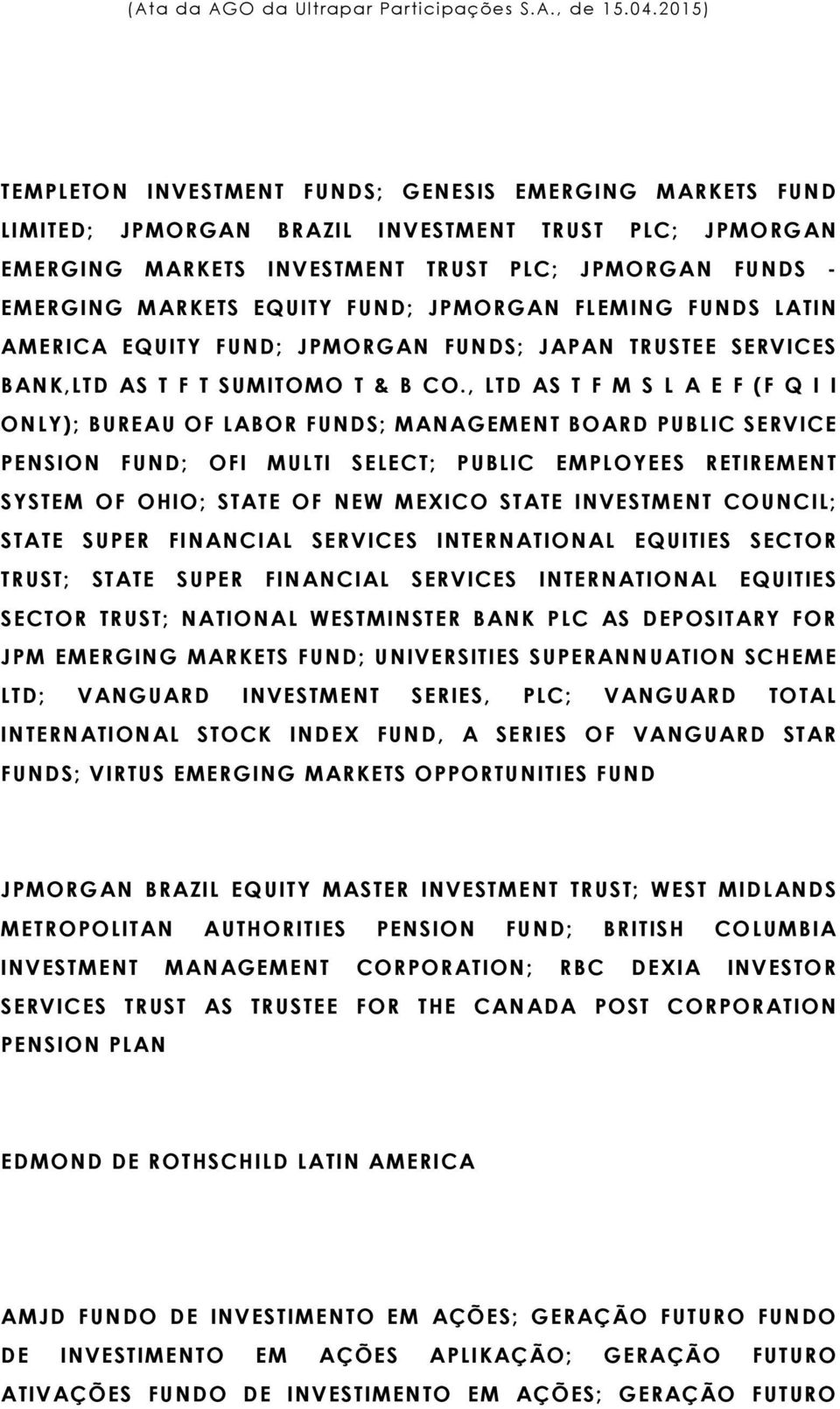 , LTD AS T F M S L A E F (F Q I I ONLY); BUREAU OF LABOR FUNDS; MANAGEMENT BOARD PUBLIC SERVICE PENSION FUND; OFI MULTI SELECT; PUBLIC EMPLOYEES RETIREMENT SYSTEM OF OHIO; STATE OF NEW MEXICO STATE