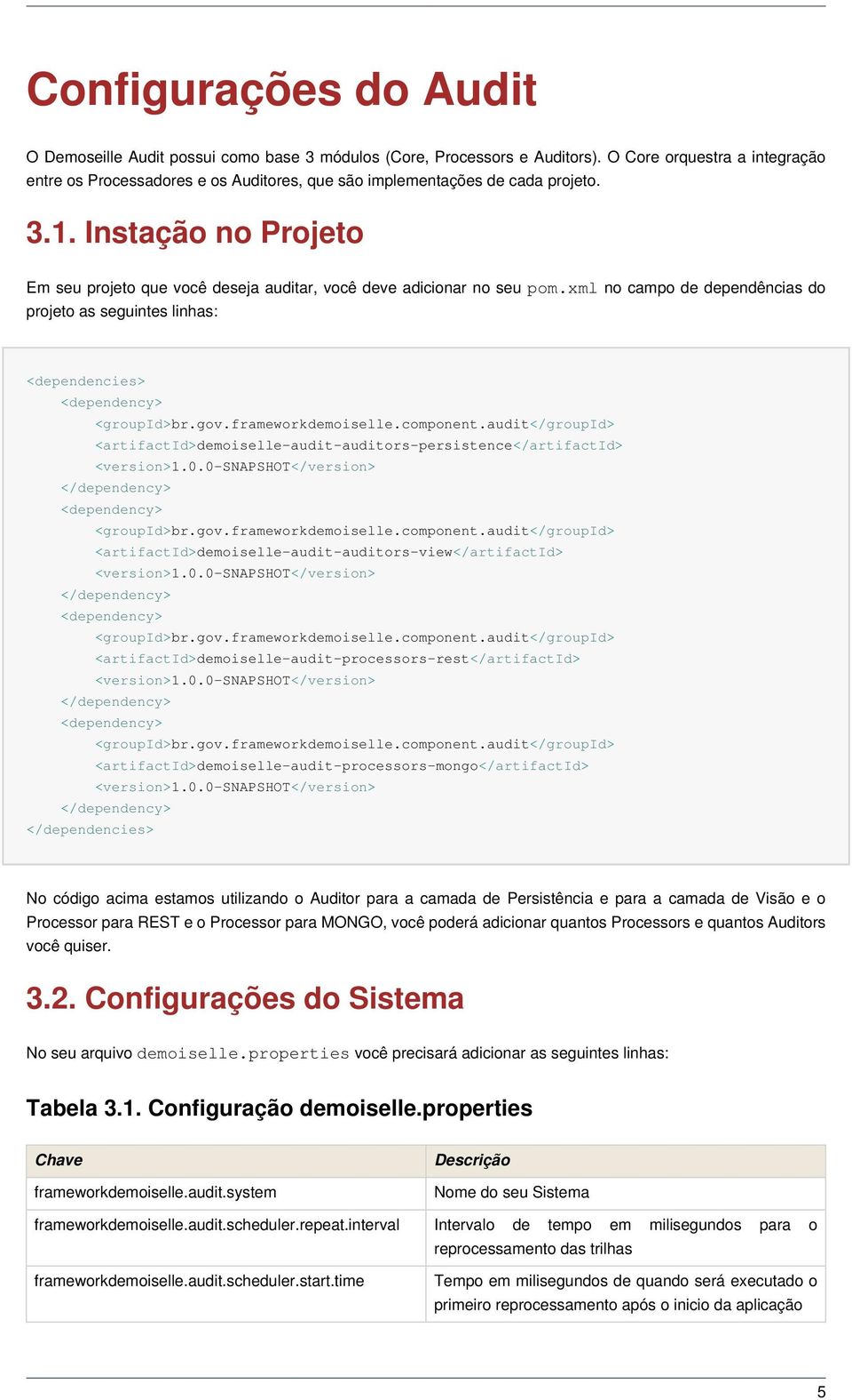 Instação no Projeto Em seu projeto que você deseja auditar, você deve adicionar no seu pom.xml no campo de dependências do projeto as seguintes linhas: <dependencies> <dependency> <groupid>br.gov.