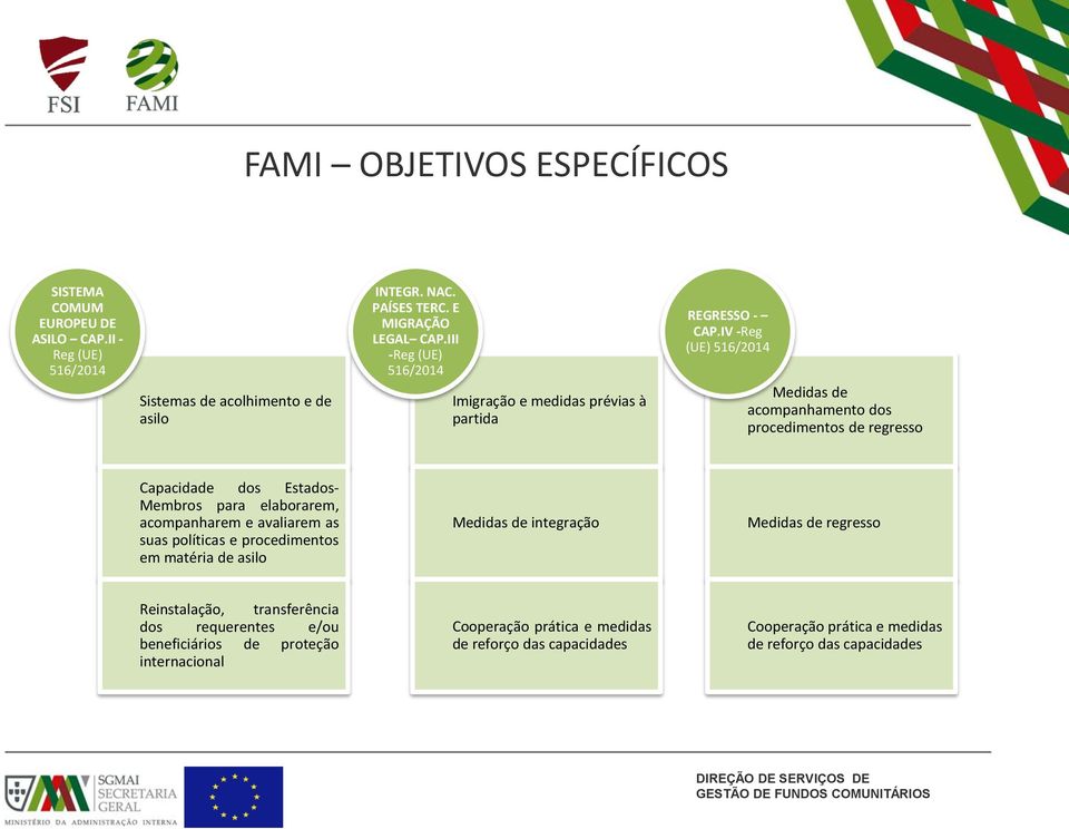 IV -Reg (UE) 516/2014 Medidas de acompanhamento dos procedimentos de regresso Capacidade dos Estados- Membros para elaborarem, acompanharem e avaliarem as suas políticas e