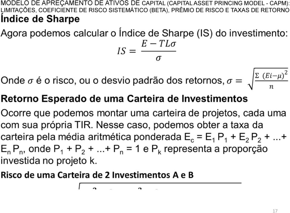 LIMITAÇÕES, COEFICIENTE DE RISCO