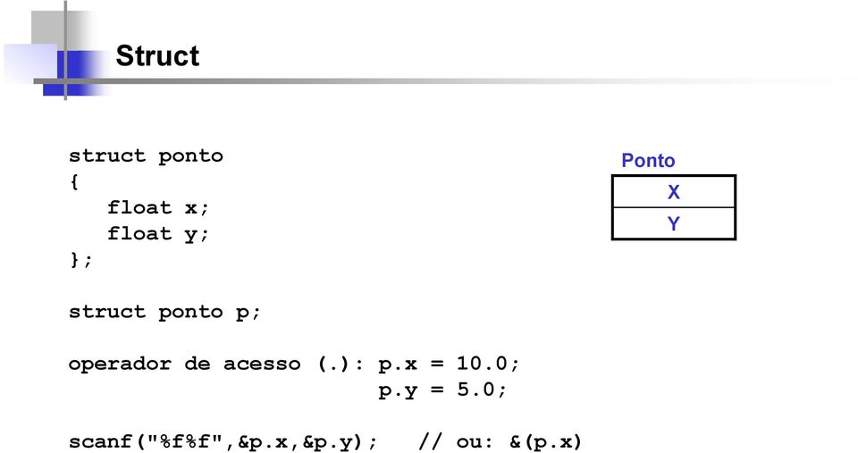 acesso (.): p.x = 10.0; p.y = 5.