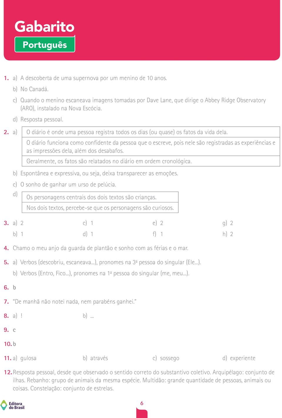 a) O diário é onde uma pessoa registra todos os dias (ou quase) os fatos da vida dela.