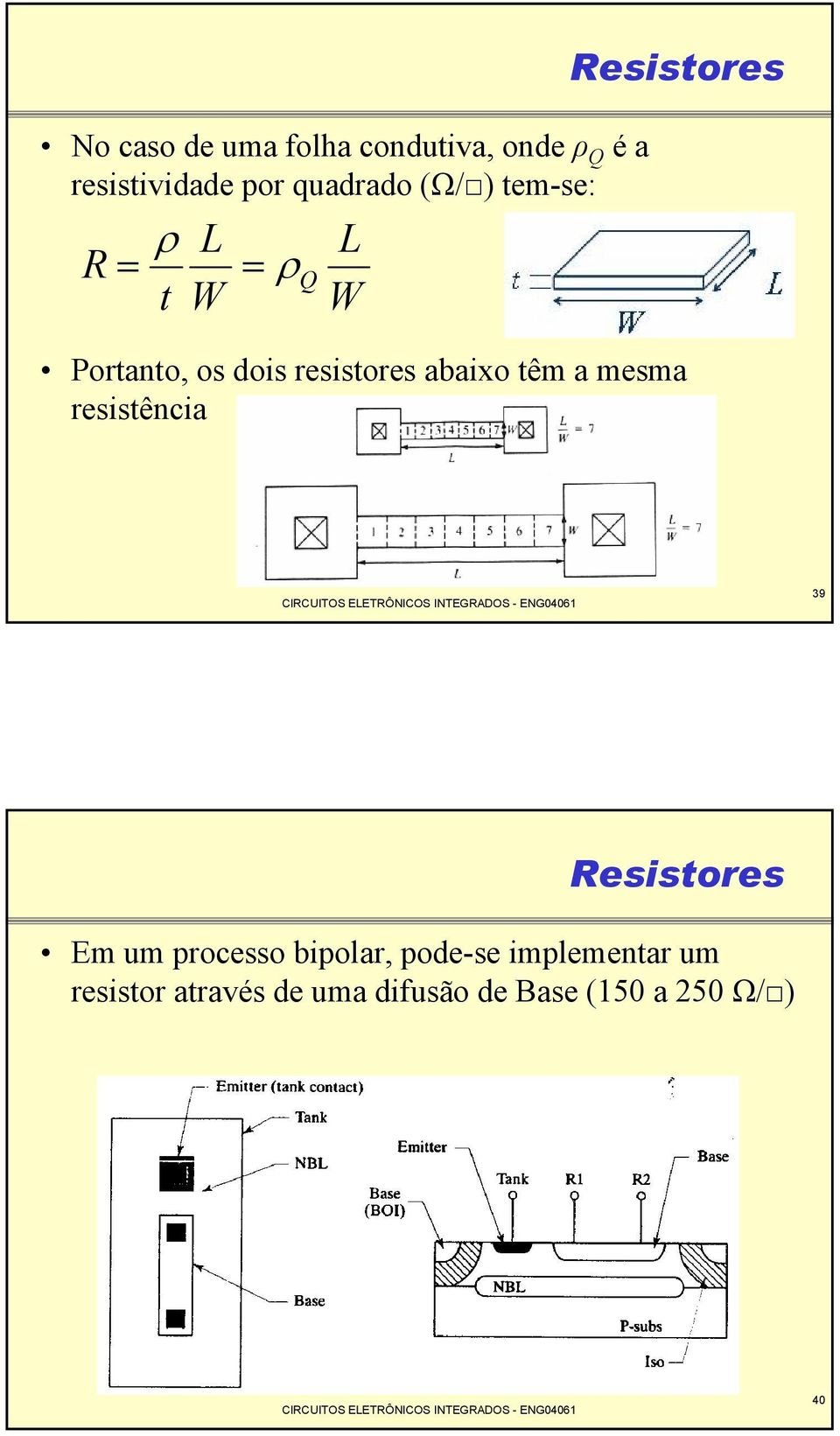 resistores abaixo têm a mesma resistência 39 Resistores Em um processo