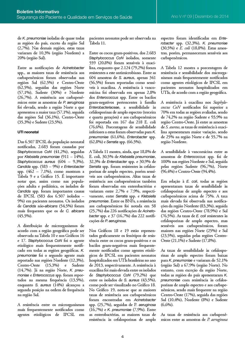 , as maiores taxas de resistência aos carbapenêmicos foram observadas nas regiões Sul (62,5%) e Centro-Oeste (62,5%), seguidas das regiões Norte (57,1%), Sudeste (30%) e Nordeste (26,7%).