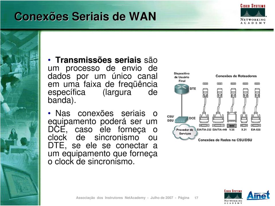 Nas conexões seriais o equipamento poderá ser um DCE, caso ele forneça o clock de