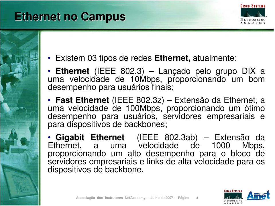 3z) Extensão da Ethernet, a uma velocidade de 100Mbps, proporcionando um ótimo desempenho para usuários, servidores empresariais e para dispositivos