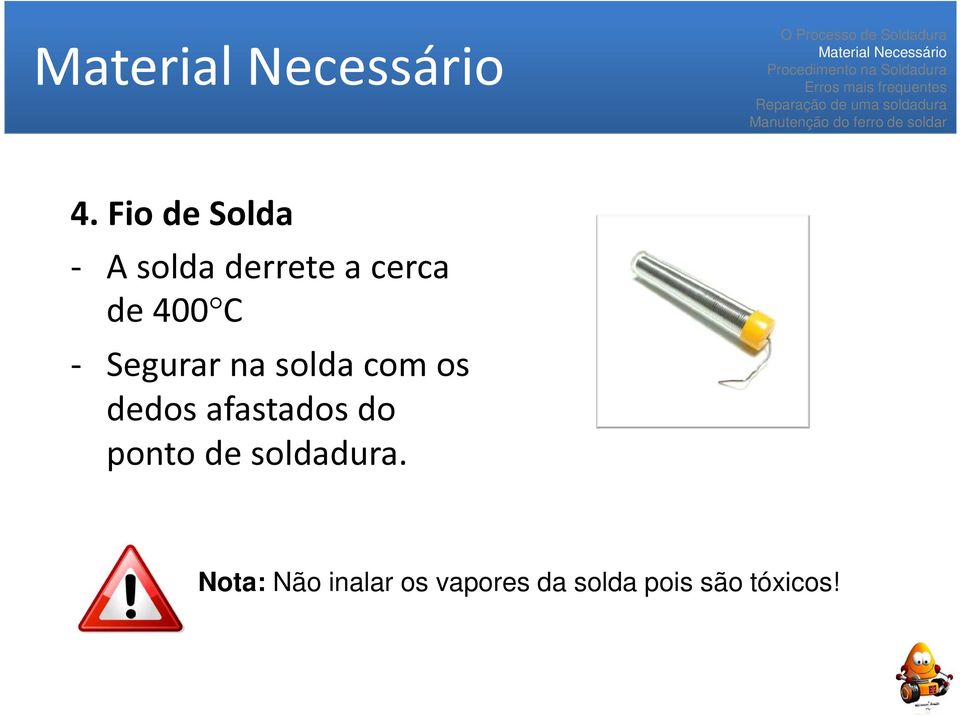 afastados do ponto de soldadura.