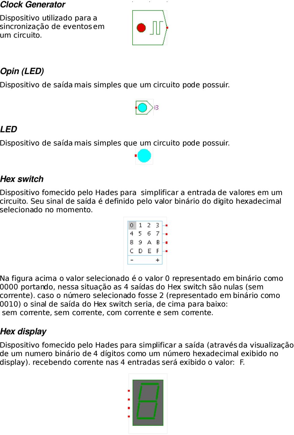 Seu sinal de saída é definido pelo valor binário do digito hexadecimal selecionado no momento.