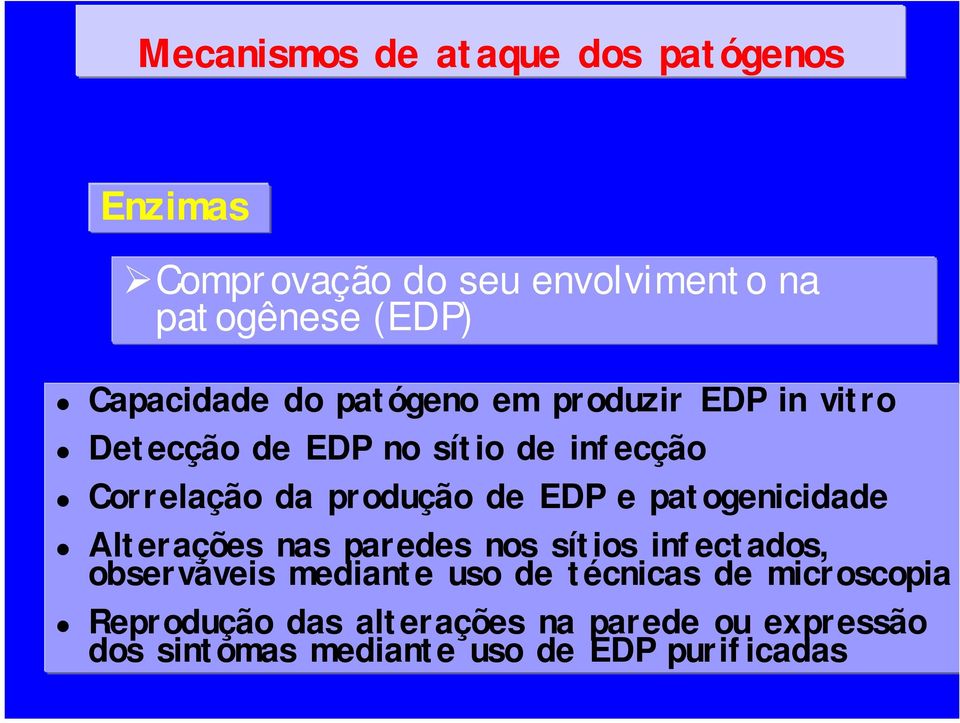 patogenicidade Alterações nas paredes nos sítios infectados, observáveis mediante uso de