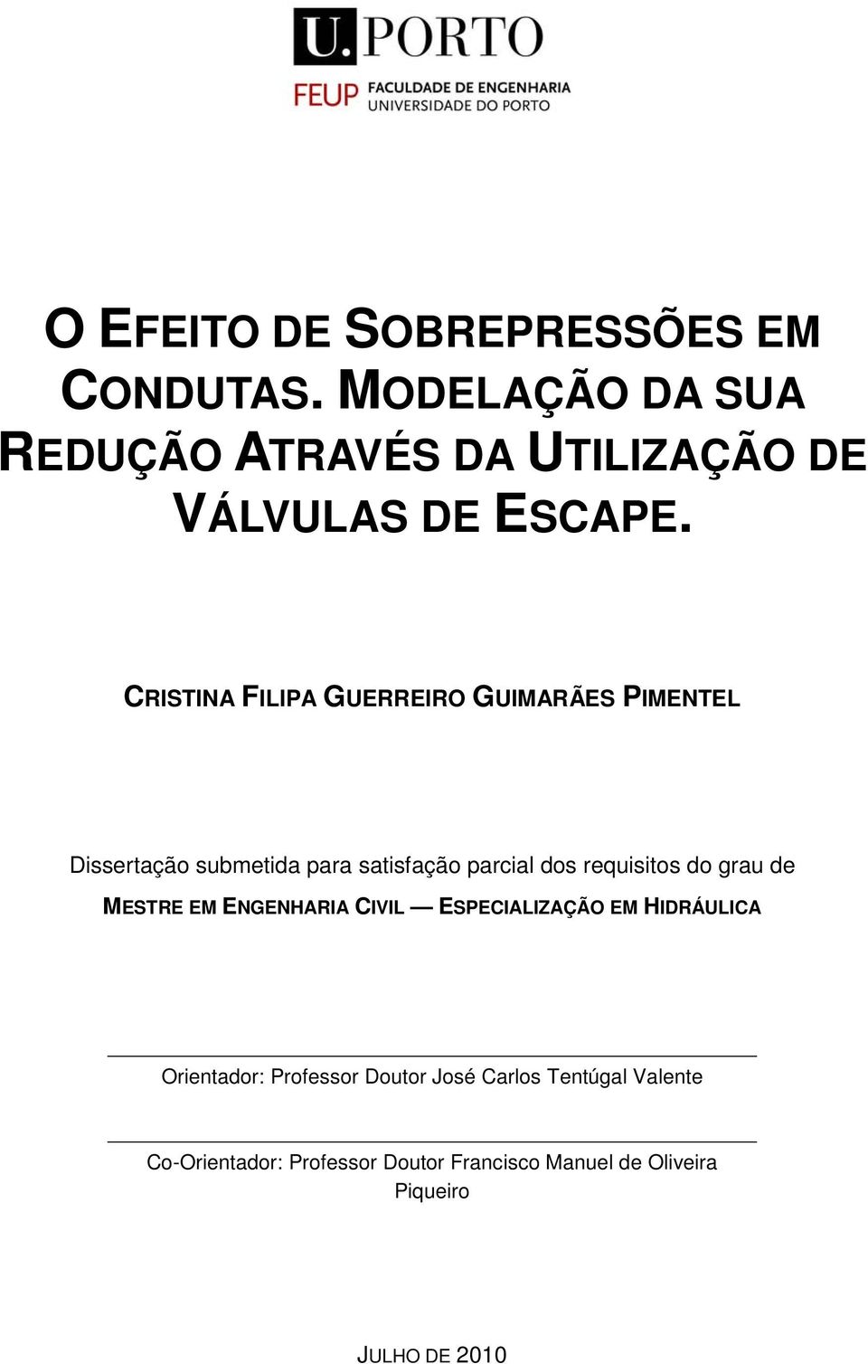 CRISTINA FILIPA GUERREIRO GUIMARÃES PIMENTEL Dissertação submetida para satisfação parcial dos requisitos