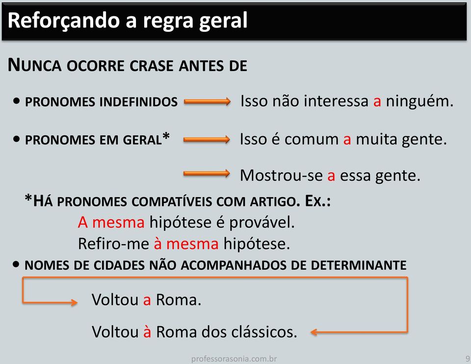 *HÁ PRONOMES COMPATÍVEIS COM ARTIGO. EX.: A mesma hipótese é provável. Refiro-me à mesma hipótese.