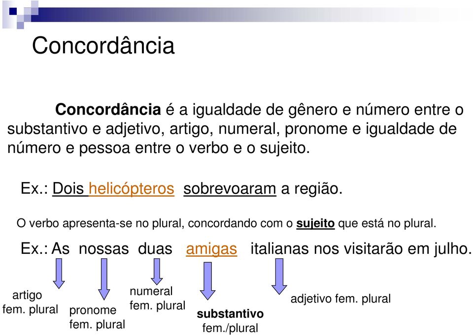 O verbo apresenta-se no plural, concordando com o sujeito que está no plural. Ex.