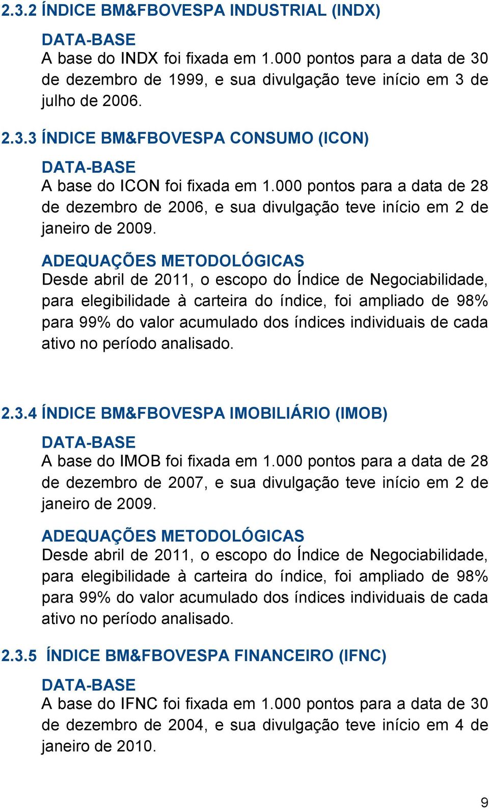 Desde abril de 2011, o escopo do Índice de Negociabilidade, para elegibilidade à carteira do índice, foi ampliado de 98% para 99% do valor acumulado dos índices individuais de cada ativo no período