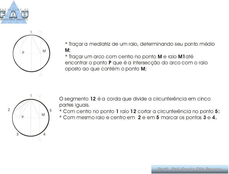 P 1 M 5 O segmento 12 é a corda que divide a circunferência em cinco partes iguais.