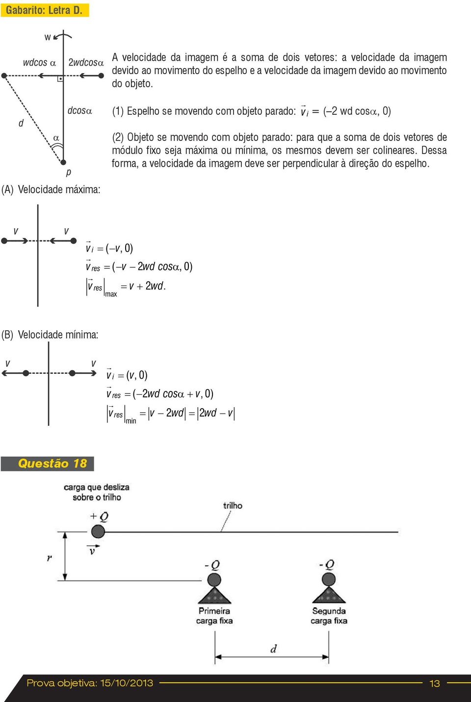 (1) Espelh se mvend cm bjet parad: v i ( wd csα, 0) () Objet se mvend cm bjet parad: para que a sma de dis vetres de módul fix seja máxima u mínima,